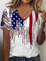 Casual American Flag Print V Neck Short Sleeve Shirt