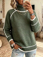 Modern High Neck Raglan Knit Sweater With Contrasting White Trim