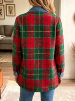 Edgy Women Lapel Button Down Casual Plaid Denim Spliced Blazer Jacket Outerwear