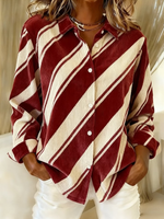 Women Christmas Contrast Stripe Long Sleeve Shirt