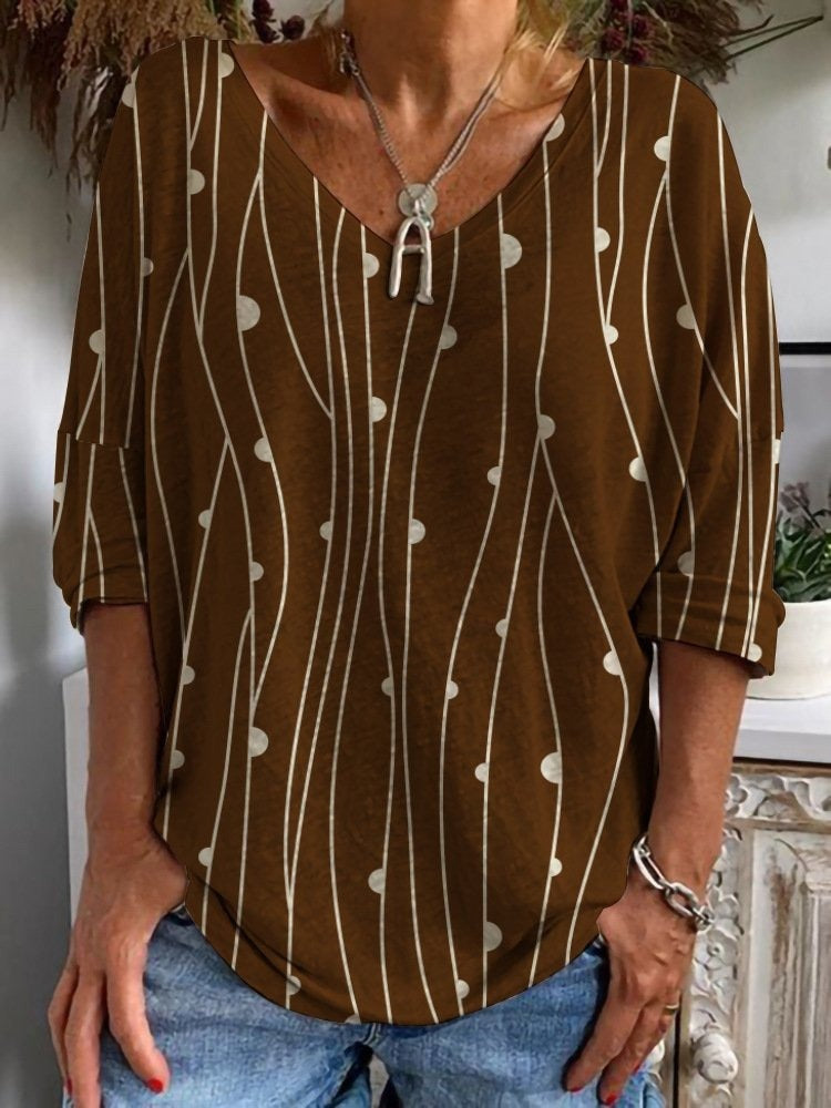 Casual Abstract V-Neck Long Sleeve Blouse