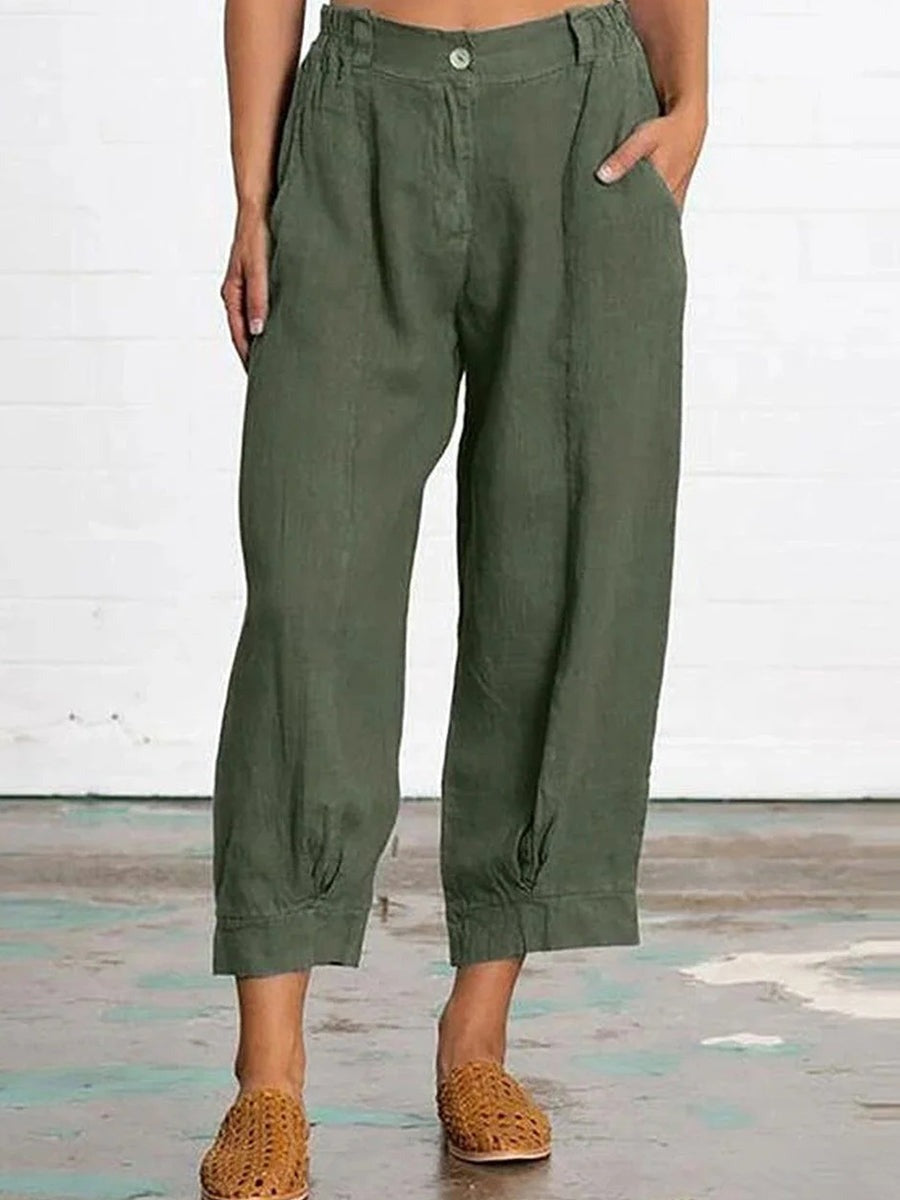 Solid Cotton And Linen Loose Pants