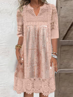 Casual Half Sleeve V-neck Graphic Lace Midi Dress
