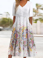 Eleganter, lockerer Jumpsuit mit Blumenmuster und V-Ausschnitt