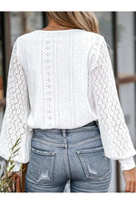 Elegant Lace Trim V-Neck Long Sleeve Blouse