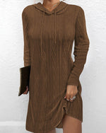 Solid Hoodie Long Sleeve Casual Midi Dress