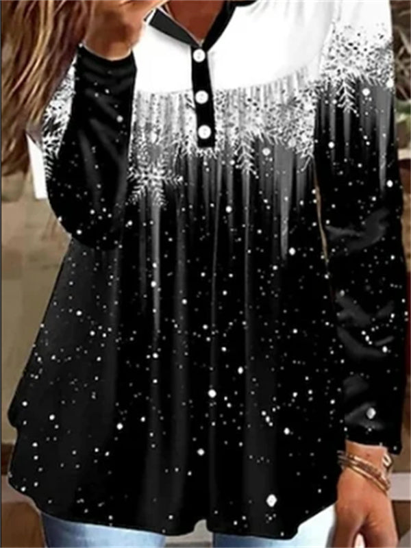 Gradient Pattern V-neck Long Sleeve Comfy T-shirt