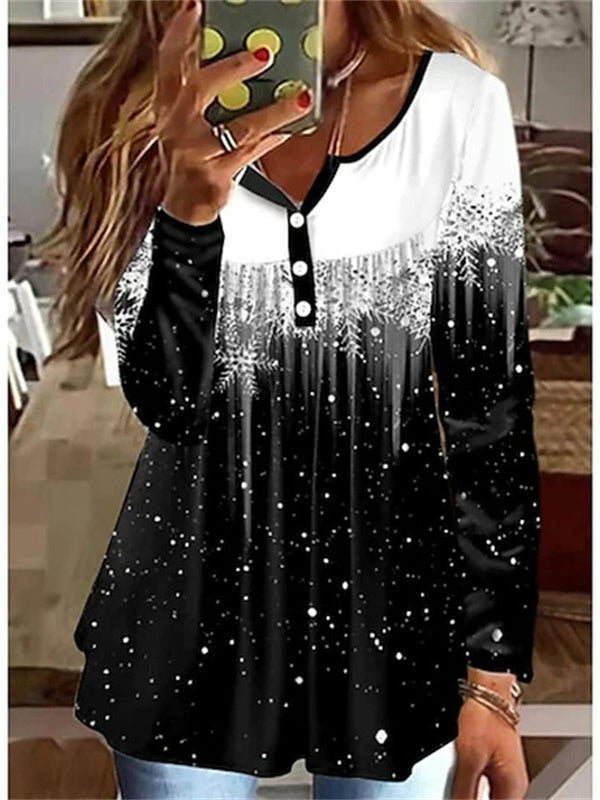 Gradient Pattern V-neck Long Sleeve Comfy T-shirt