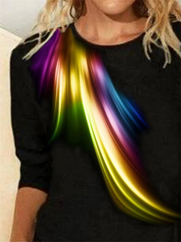 Gradient Pattern Crew Neck Long Sleeve Casual T-shirt