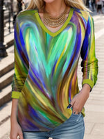 Ombre V-neck Long Sleeve Casual T-shirt
