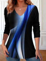 Ombre V-neck Long Sleeve Loose Blouse
