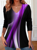 Ombre V-neck Long Sleeve Loose Blouse