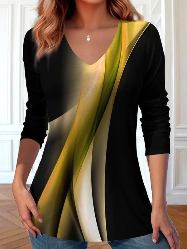 Ombre V-neck Long Sleeve Loose Blouse