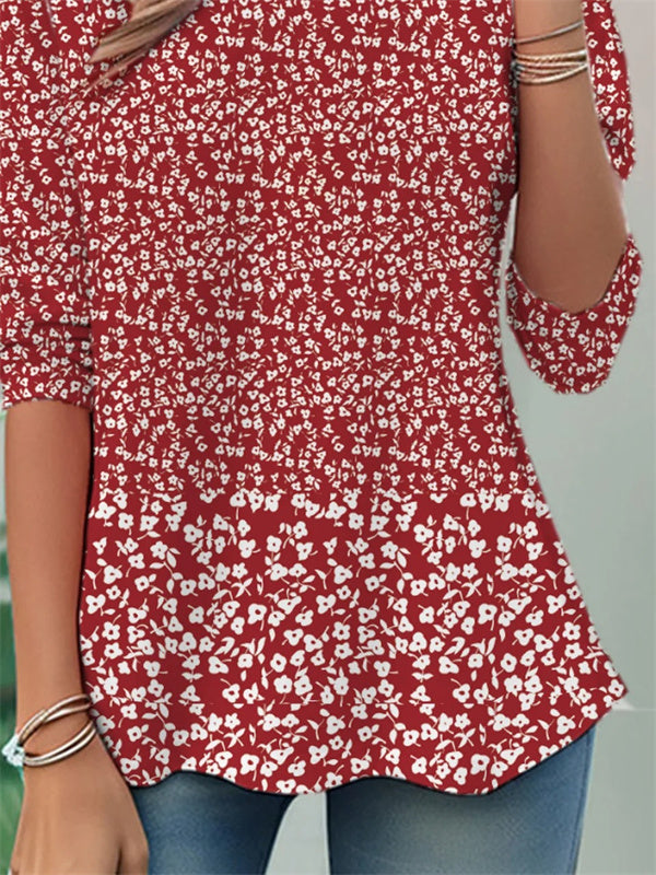 Floral Print Crew Neck Long Sleeve T-shirt