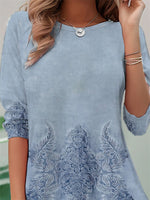 Floral Print Crew Neck Long Sleeve Comfy T-shirt