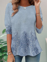 Floral Print Crew Neck Long Sleeve Comfy T-shirt