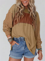 Striped Crew Neck Long Sleeve Loose Blouse