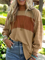 Striped Crew Neck Long Sleeve Loose Blouse