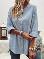 Striped Shirt Collar Long Sleeve Loose Blouse