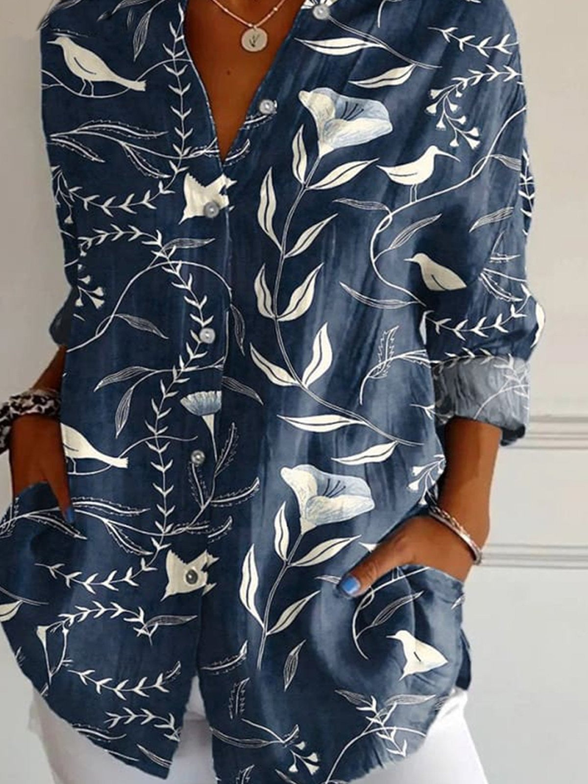 Floral Print Shirt Collar Short Sleeve Loose Shirt