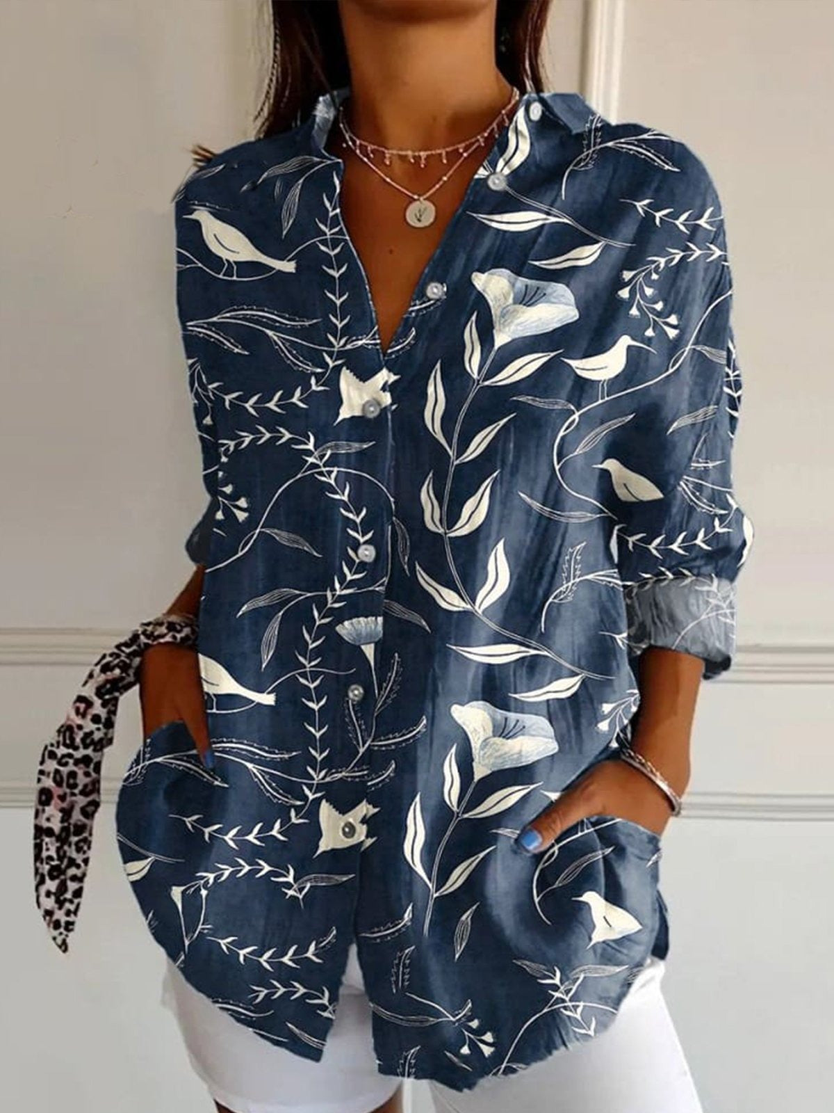 Floral Print Shirt Collar Short Sleeve Loose Shirt