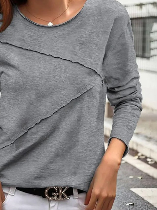 Plain Micro-Elasticity Regular Fit Long Sleeve Blouse