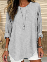 Striped Crew Neck Long Sleeve Loose Blouse