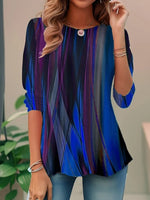 Aurora Borealis Print Crew Neck Long Sleeve Casual T-shirt