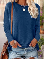 Plain Crew Neck Long Sleeve Comfy Blouse