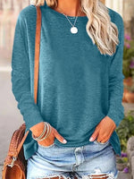 Plain Crew Neck Long Sleeve Comfy Blouse