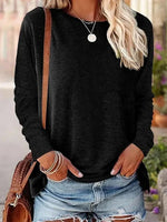 Plain Crew Neck Long Sleeve Comfy Blouse