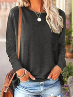 Plain Crew Neck Long Sleeve Comfy Blouse
