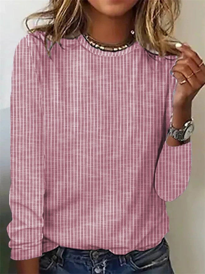 Striped Loose Casual Crew Neck T-shirt