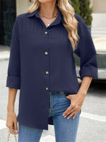 Plain Shirt Collar Long Sleeve Shirt Casual Look