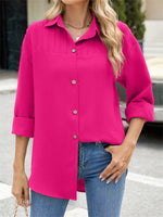 Plain Shirt Collar Long Sleeve Shirt Casual Look