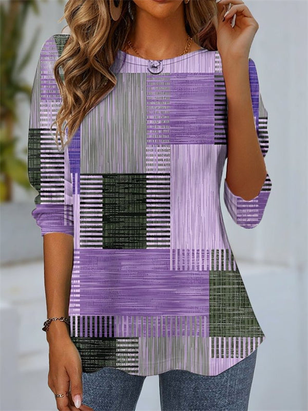 Plaid Loose Crew Neck Tee Everyday Style