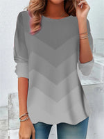 Color Block Printing Jersey Crew Neck Long Sleeve Tee Casual Top