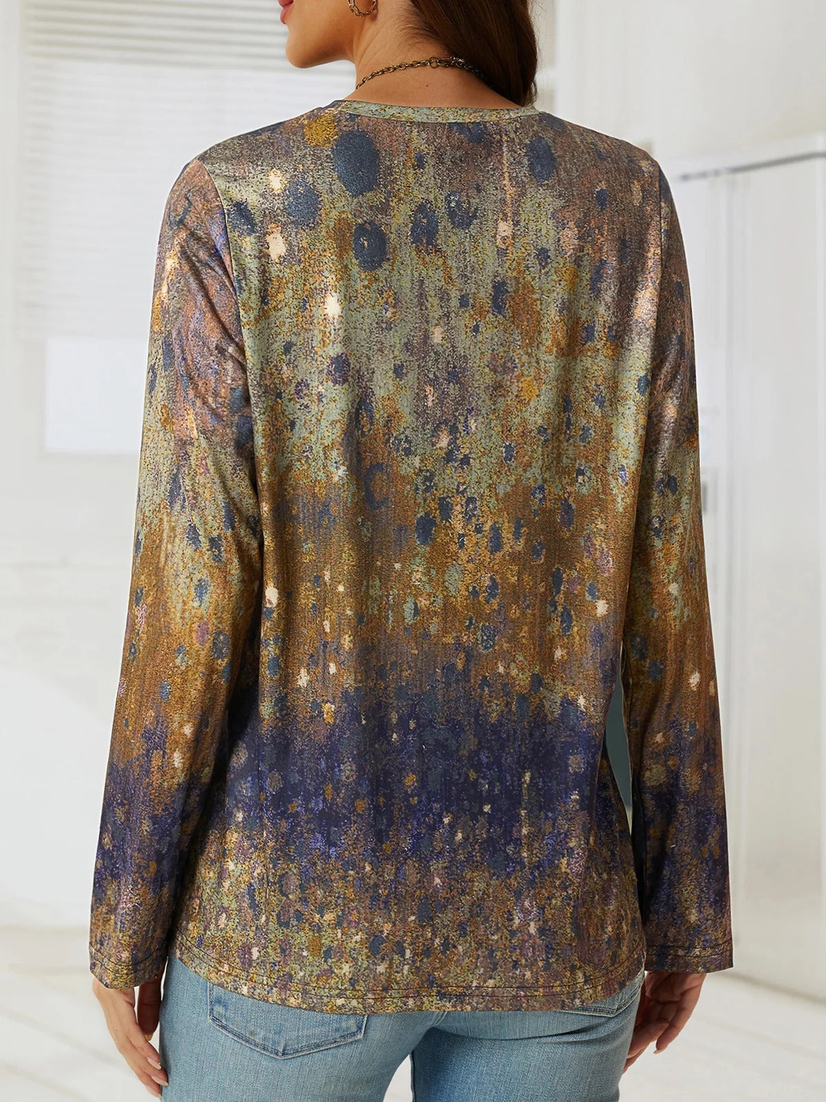 Tie-dye Print Regular Fit Crew Neck Casual Blouse