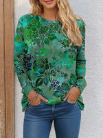 Floral Crew Neck Long Sleeve H-line Casual Blouse