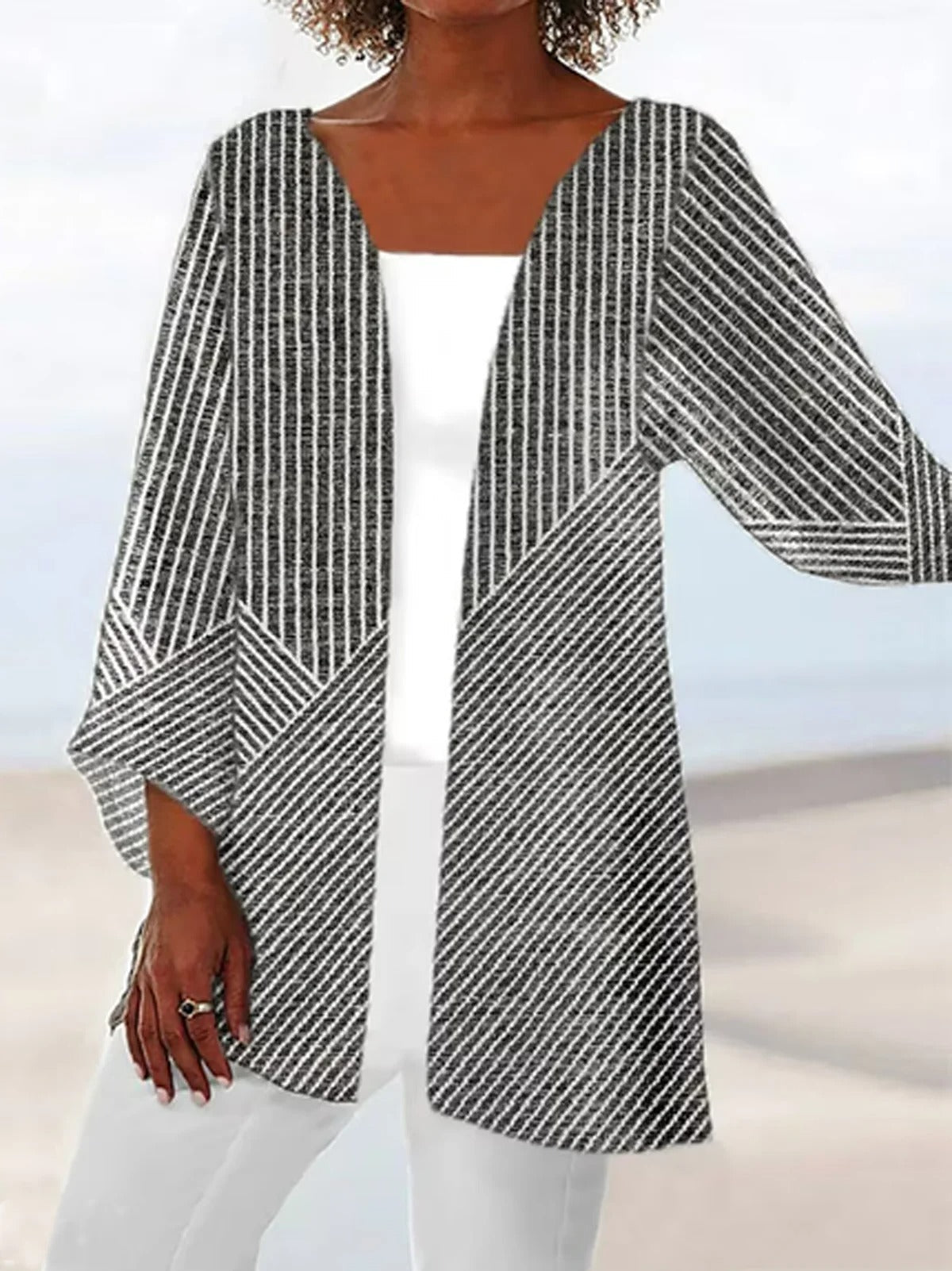 Stripe Basic Loose Kimono