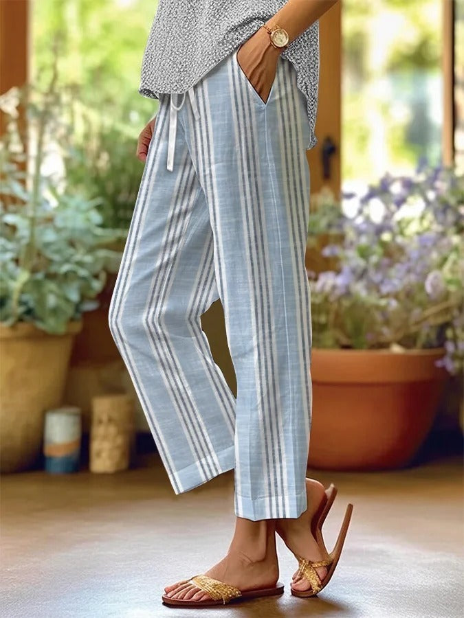 Striped Casual Linen Straight Pants
