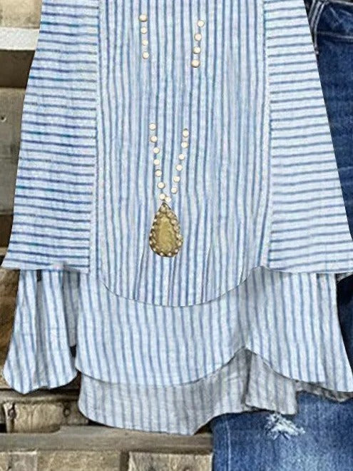 Blue Striped Casual Layered Hem Sleeveless Tank Top