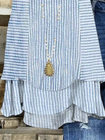 Blue Striped Casual Layered Hem Sleeveless Tank Top