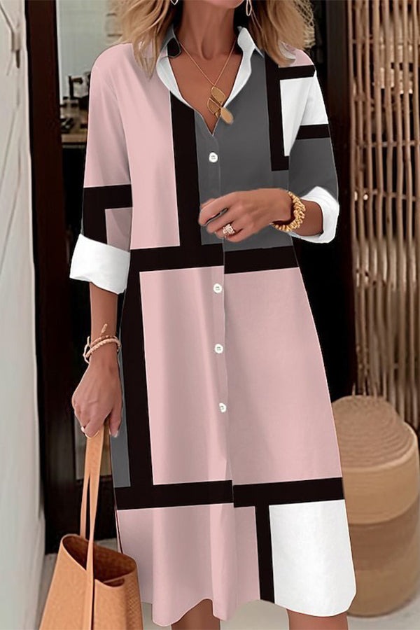 Women's Geometric Pattern Stand Collar Half Sleeve Comfortable Casual Mini Dress