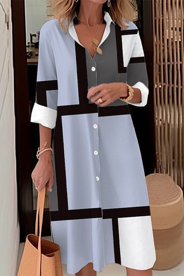 Women's Geometric Pattern Stand Collar Half Sleeve Comfortable Casual Mini Dress