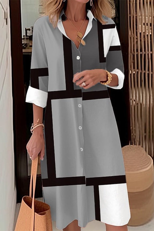 Women's Geometric Pattern Stand Collar Half Sleeve Comfortable Casual Mini Dress