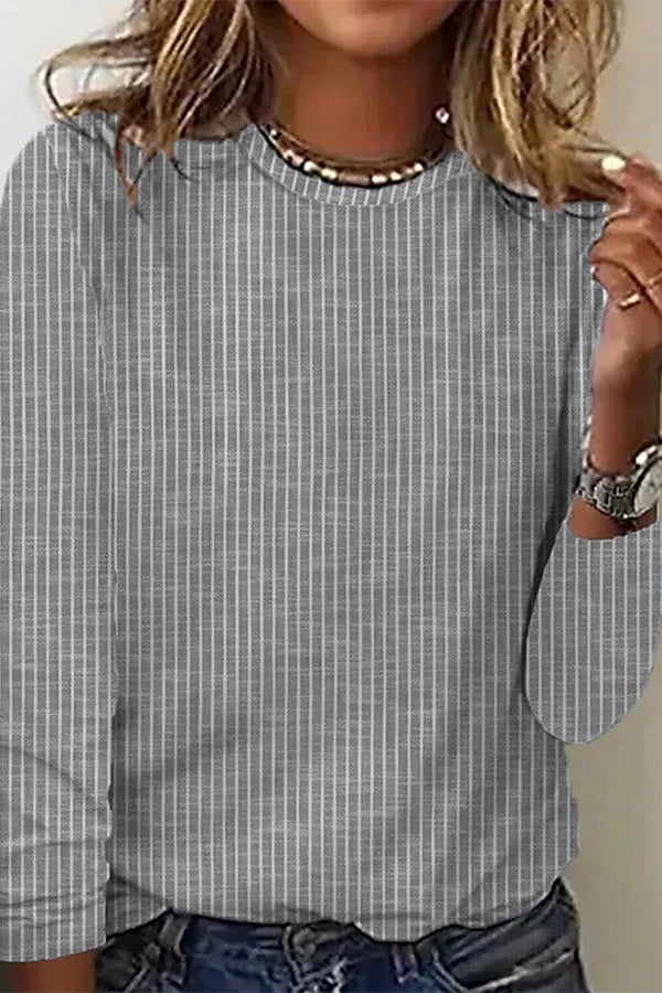 Fashion Casual Striped Crew Neck Long Sleeve T-Shirt