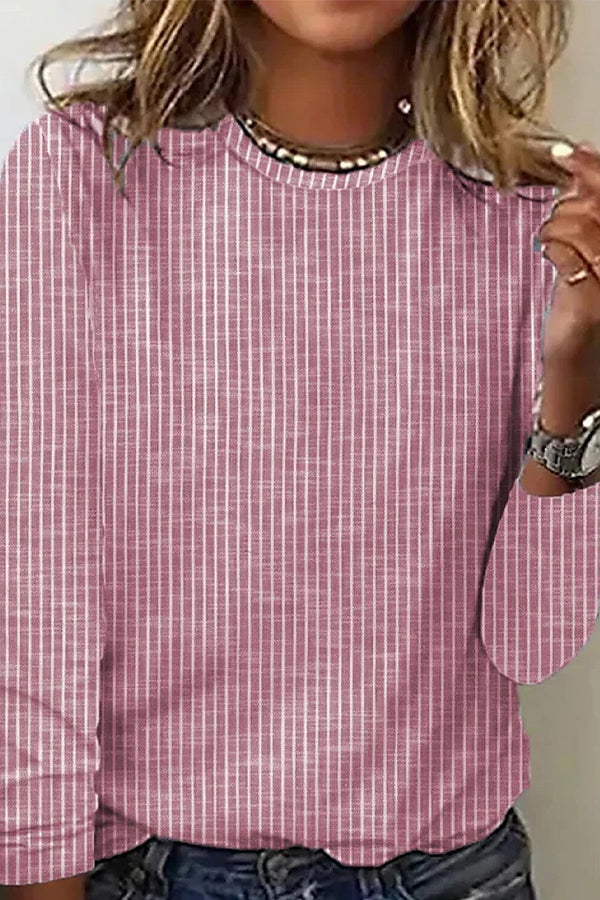 Fashion Casual Striped Crew Neck Long Sleeve T-Shirt