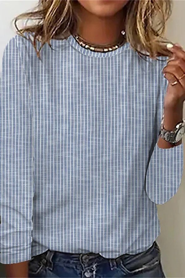 Fashion Casual Striped Crew Neck Long Sleeve T-Shirt