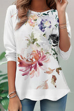 Fashion Casual Floral Crew Neck Long Sleeve T-Shirt